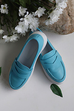 Blaue Plateau-Loafer für Damen aus echtem Leder Garne 3200020 Foto №9