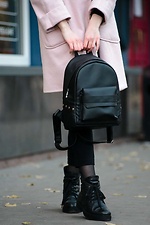 Черный маленький рюкзак из кожзама с внешним карманом на замке SamBag 8045020 фото №1
