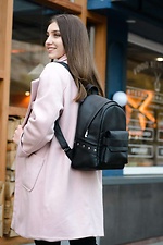 Черный маленький рюкзак из кожзама с внешним карманом на замке SamBag 8045020 фото №4