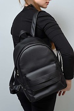 Черный маленький рюкзак из кожзама с внешним карманом на замке SamBag 8045020 фото №6