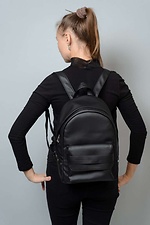 Черный маленький рюкзак из кожзама с внешним карманом на замке SamBag 8045020 фото №7