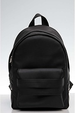 Черный маленький рюкзак из кожзама с внешним карманом на замке SamBag 8045020 фото №9