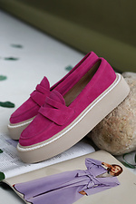 Women's Pink Genuine Suede Platform Loafers Garne 3200021 photo №8