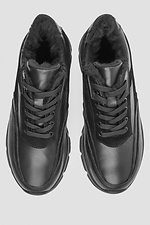 Black leather women's winter sneakers  4206021 photo №2