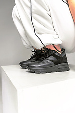 Шкіряні жіночі зимові кросівки чорного кольору  4206021 фото №5