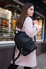 Черный маленький рюкзак из кожзама с внешним карманом на замке SamBag 8045021 фото №1