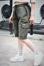 Khaki straight knee length shorts with pockets and reflective Without 8048022 photo №1