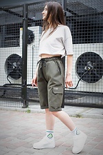 Khaki straight knee length shorts with pockets and reflective Without 8048022 photo №2
