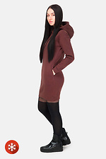 Knitted brown tunic with a long cut with a fleece and a hood HOT 8035024 photo №2
