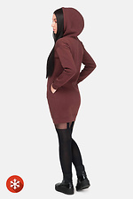Knitted brown tunic with a long cut with a fleece and a hood HOT 8035024 photo №3