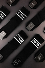 Черные высокие носки из хлопка с белой надписью (3 шт.) SOX 8041024 фото №1