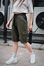 Khaki straight long knee length shorts with pockets Without 8048025 photo №1