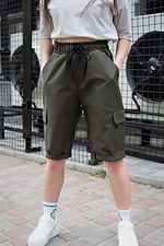 Khaki straight long knee length shorts with pockets Without 8048025 photo №2