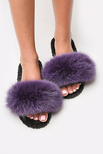 Fluffy house slippers with purple natural fur Family Story 4008026 photo №1