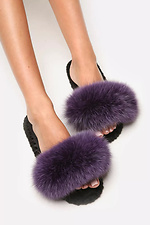 Fluffy house slippers with purple natural fur Family Story 4008026 photo №4