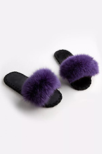 Fluffy house slippers with purple natural fur Family Story 4008026 photo №5