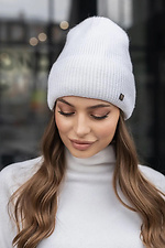 Knitted hat Diana white on fleece 4051026 photo №1