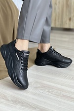 Кожаные демисезонные кроссовки черного цвета 8019027 фото №5
