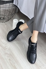 Кожаные демисезонные кроссовки черного цвета 8019027 фото №7