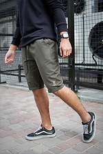 Khakifarbene gerade lange knielange Shorts mit reflektierendem Aufdruck Without 8048027 Foto №1