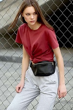 Кожаная сумка на пояс бананка черного цвета SamBag 8045028 фото №3