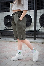 Khaki straight long knee length shorts with reflective print Without 8048028 photo №2