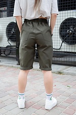 Khakifarbene gerade lange knielange Shorts mit reflektierendem Aufdruck Without 8048028 Foto №3