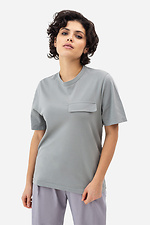 Graues Damen-T-Shirt mit dekorativer Tasche Garne 3042030 Foto №1