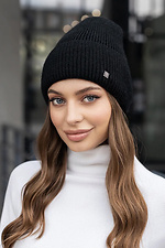 Вязаная шапка Диана на флисе черного цвета 4051031 фото №1