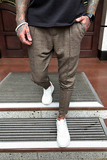 Котонові вкорочені брюки завужені коричневого кольору GRUF 8048032 фото №1