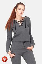 Women's sweatshirt in gray with fleece and eyelets HOT 8035033 photo №1