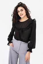 Женская блузка с рюшей черного цвета Garne 3042034 фото №2