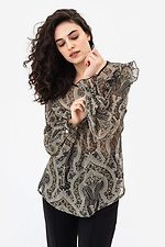 Женская блузка с рюшей бежевого цвета в узор Garne 3042035 фото №5
