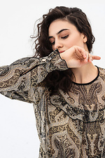 Жіноча блуза з рюшею бежевого кольору у візерунок Garne 3042035 фото №8