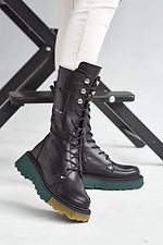 Demi-season high platform boots made of black genuine leather  8019035 photo №1