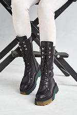 Demi-season high platform boots made of black genuine leather  8019035 photo №2