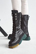 Demi-season high platform boots made of black genuine leather  8019035 photo №5