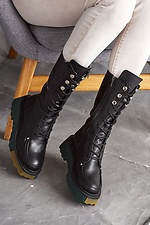 Demi-season high platform boots made of black genuine leather  8019035 photo №7