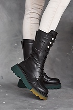 Demi-season high platform boots made of black genuine leather  8019035 photo №8