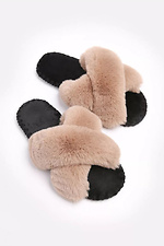 Beige rabbit fur slippers for women Family Story 4008038 photo №1