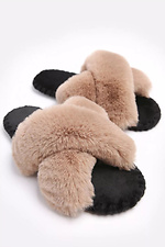 Beige rabbit fur slippers for women Family Story 4008038 photo №2