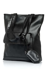Большая черная сумка шоппер из кожзама с внешним карманом SamBag 8045038 фото №7