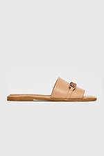 Beige leather flip flops with metallic details and square toe Garne 3200040 photo №2