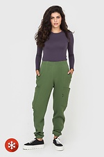 Утепленные штаны на флисе с карманами зеленого цвета Garne 3041041 фото №2