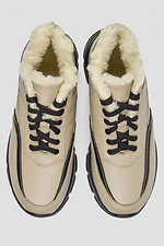Жіночі зимові шкіряні кросівки бежевого кольору  4206041 фото №3