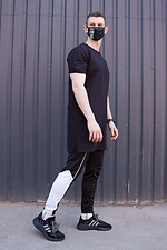 Long black cotton t-shirt with slits TUR WEAR 8037043 photo №3