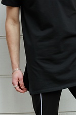 Long black cotton t-shirt with slits TUR WEAR 8037043 photo №4