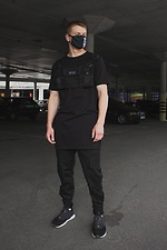 Long black cotton t-shirt with slits TUR WEAR 8037043 photo №5
