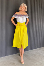 Желтая льняная юбка миди с рюшей и широким поясом NENKA 3103044 фото №2