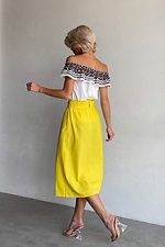 Żółta lniana spódnica midi z marszczeniami i szerokim paskiem NENKA 3103044 zdjęcie №3